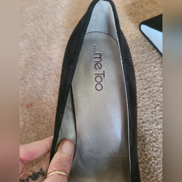 Worn once. Leather/suede pumps. 1" front, 4" heel. Walking on 3" - Picture 7 of 8